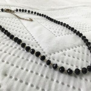 Vintage Art-Deco Black Faceted  Crystal Beads Gold Spacers Nexklace